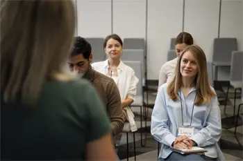 Career coaching discussion helping professionals define career direction