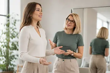 Coach speaking with a professional during a confidence coaching session