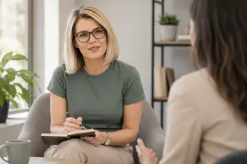 Coach listening to a client during a personal coaching session