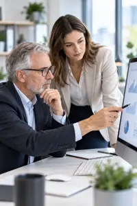 Consultants analyzing business data and recurring patterns